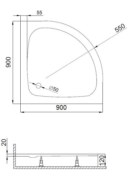 OCEANO Negyedköríves akril zuhanytálca 90x90x12cm EU