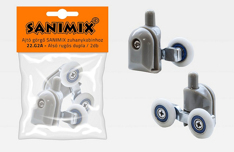 Alsó görgő zuhanykabinhoz, 21 mm, rugós, dupla 2db/cs.